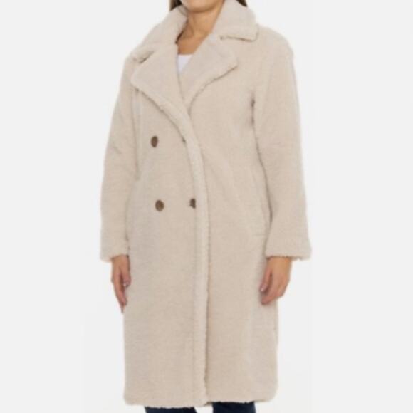 BearPaw Jackets & Blazers - Bearpaw NWT Neutral Ivory Cream Teddy Sherpa Faux Fur Trench Coat Jacket Sz 3X